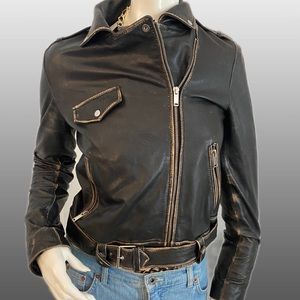 Zara washed Leather biker jacket